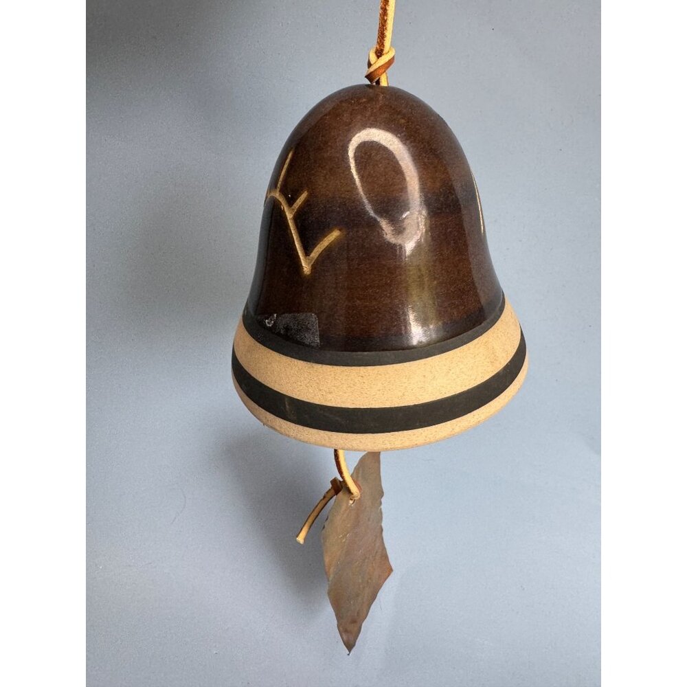 Native American Southwestern Pottery Bell With Leather Cord & Metal Clapper - Picture 1 of 9